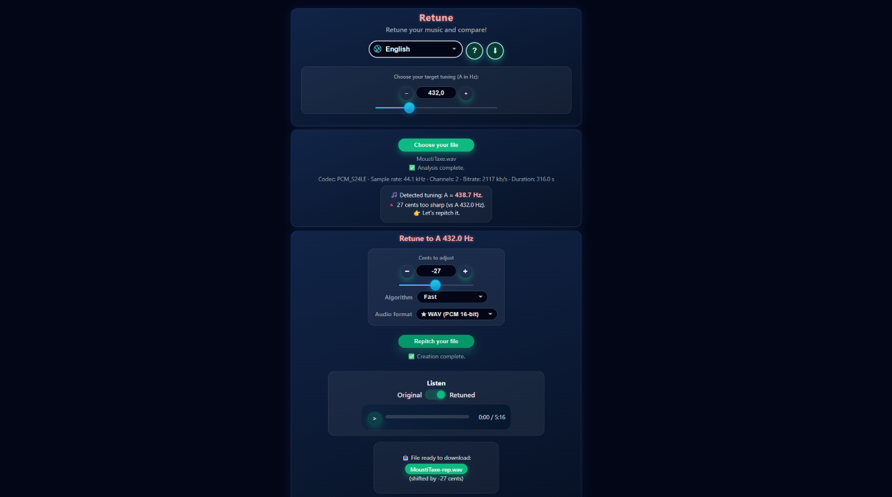 Retune – Retune, compare & convert your music
